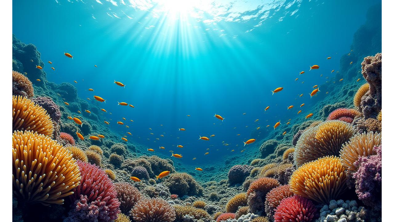 Vibrant coral reef ecosystem with diverse marine life